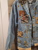 Earth Sea & Sky Vintage Medium Denim Leopard Blue Safari Patchwork Jacket