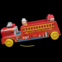 2004 Fisher Price Looky Fire Truck Town Parade Wooden Pull Toy With Bell