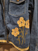 Vintage Fashion Classics Denim Embroidered Yellow Sun Flowers Large Zipper Jacket