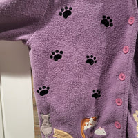 Vintage Timberlea Purple Embroidered Paw Print Button Down Sweater Jacket Plush