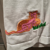Vintage Michael Simon Light White Medium Embroidered Cats and Whiskers Long Sleeves