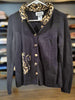 Mandal Bay Womens Petite Button Up Cardigan Sweater Black Leopard Cat Print Small