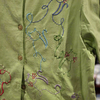 Vintage Tropico Green Medium Ladies Embroidered Cats Themed Button Down Shirt