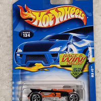 2002 Hot Wheels #134 Mainline Old #3 Orange and Black 5 Spoke Wheel Car NEW