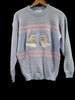 Vintage Jennifer Adams 80s Blue Sparkle Embroidered Cat Themed Holiday Sweater