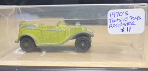 1970s Vintage Tootsie Toy Green Metal Roadster Die-Cast Car with Case