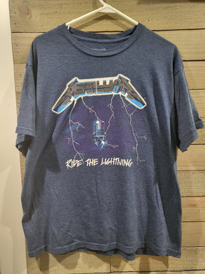 Metallica Ride The Lightning Heavy Metal Music Blue 2XL (XXL) Short Sleeves T-Shirt