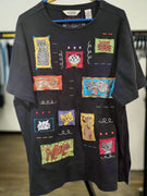 Vintage 80s Bechamel Patchwork Cat Lady XL Womens Black Cotton T-Shirt