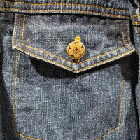 Vintage Fashion Classics Denim Embroidered Yellow Sun Flowers Large Zipper Jacket