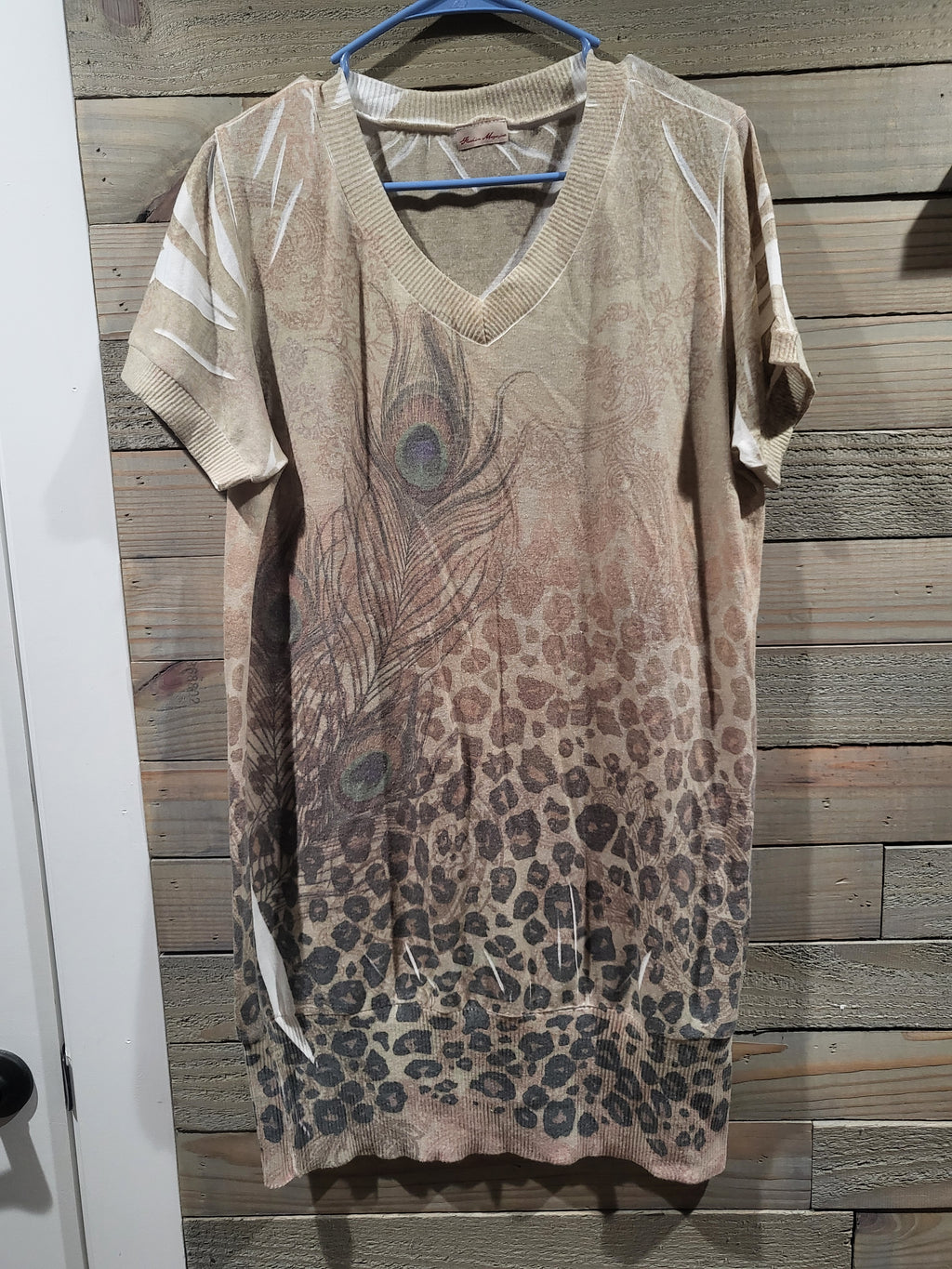 Vintage 1990s Fashion Magazine Short Sleeves Leopard Print Tunic Medium/Large Shirt