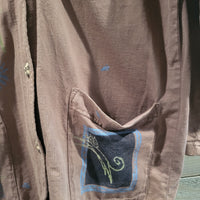 Vintage 1990's Match Point USA Small Cotton Linen Button Down Cat Shirt W/Pockets