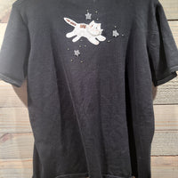Lisa International Vintage Black Medium T-Shirt Cats and Stars Scoop Neck Short Sleeves