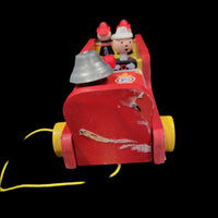 2004 Fisher Price Looky Fire Truck Town Parade Wooden Pull Toy With Bell