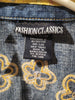 Vintage Fashion Classics Denim Embroidered Yellow Sun Flowers Large Zipper Jacket
