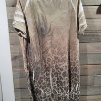 Vintage 1990s Fashion Magazine Short Sleeves Leopard Print Tunic Medium/Large Shirt