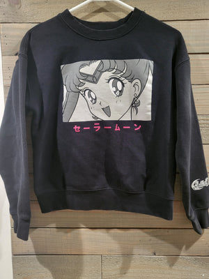 Sailor Moon Naoko Takeuchi Black Crewneck Pullover Sweatshirt Size Small S Anime