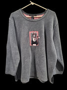 Vintage Avalon Plus 1x Gray Cat & Mouse Themed Long Sleeves Plush Sweatshirt