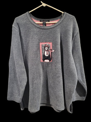 Vintage Avalon Plus 1x Gray Cat & Mouse Themed Long Sleeves Plush Sweatshirt