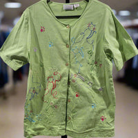 Vintage Tropico Green Medium Ladies Embroidered Cats Themed Button Down Shirt