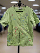 Vintage Tropico Green Medium Ladies Embroidered Cats Themed Button Down Shirt