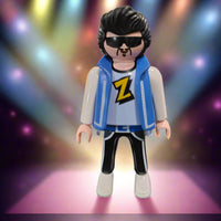 1992 Geobra Man Rock Star Z on Shirt Blue Vest Elvis Style Hair Vintage Playmobil Toy
