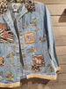 Earth Sea & Sky Vintage Medium Denim Leopard Blue Safari Patchwork Jacket