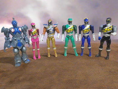 2015 Power Rangers Dino Supercharge 6 Figures Gold Pink Black Green Blue Wrench