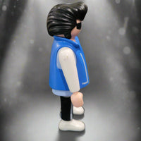1992 Geobra Man Rock Star Z on Shirt Blue Vest Elvis Style Hair Vintage Playmobil Toy