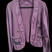 Vintage Viva City USA Purple Cat Themed Small Cotton Jacket Sweater With Pockets