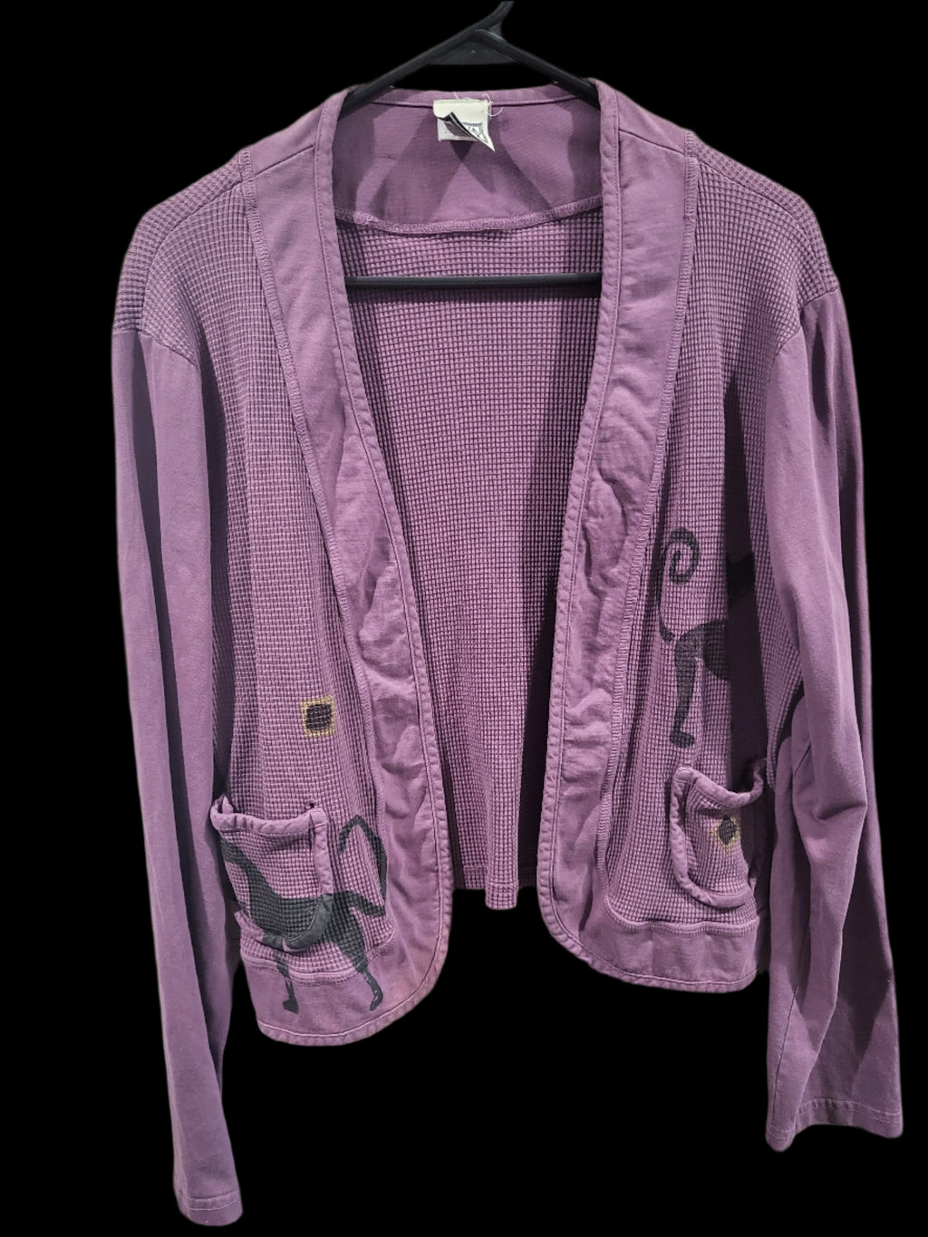Vintage Viva City USA Purple Cat Themed Small Cotton Jacket Sweater With Pockets