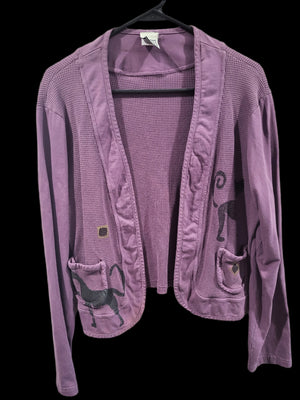 Vintage Viva City USA Purple Cat Themed Small Cotton Jacket Sweater With Pockets