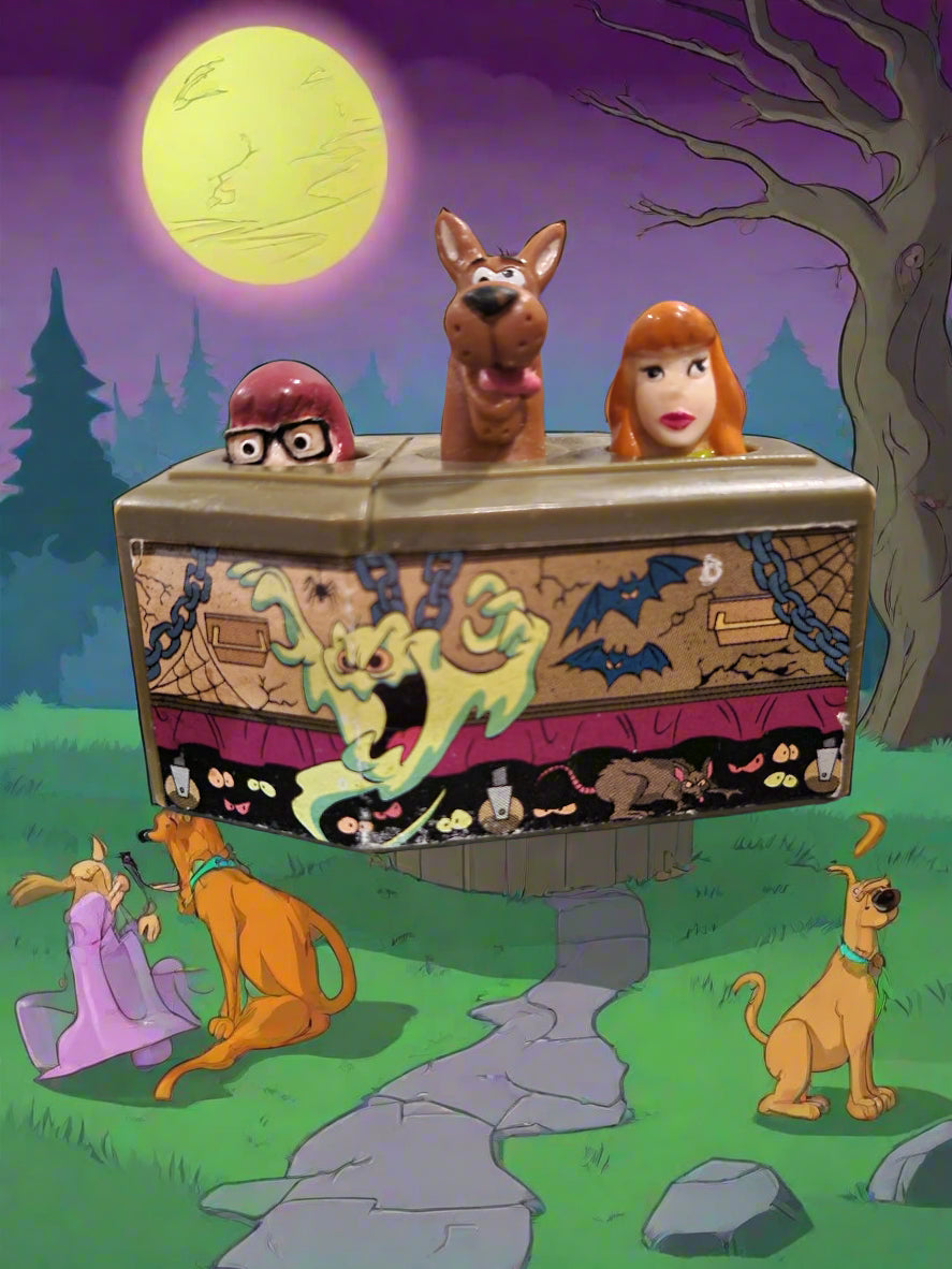 1996 Burger King Scooby-Doo Scooby/Daphne/Velma Pullback Rolling Coffin Toy