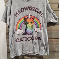 Meowgical Caticorn Gray Cat Unicorn T-Shirt Unisex Large / XL (see details)
