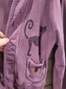 Vintage Viva City USA Purple Cat Themed Small Cotton Jacket Sweater With Pockets
