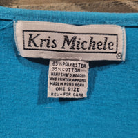 Kris Michele Vintage 90's Rhinestones Sequin Eyes Blue Cats Short Sleeve Shirt