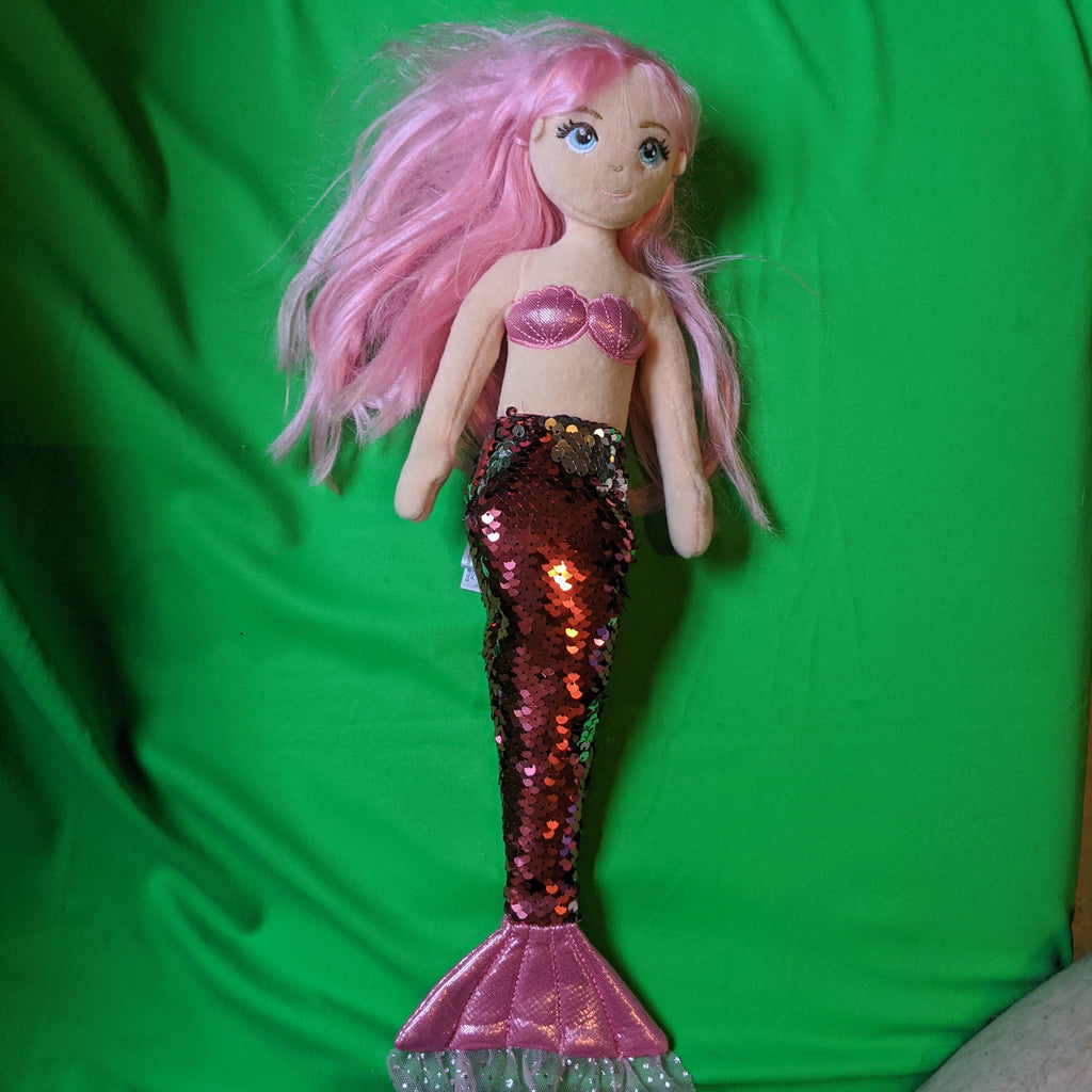 Aurora 18" Sea Glitter Mermaid Plush Doll - PInk Hair & Sequin Bottom FREE SHIP