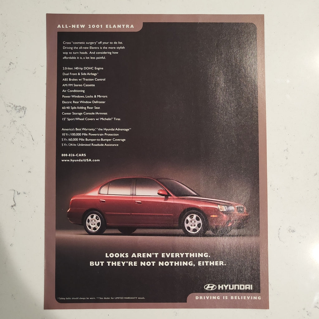 2001 Hyundai Elantra Automobile Car Full Page Magazine Advertisment from late 2000