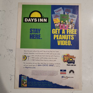 Days Inn Hotel Peanuts Charles Schulz Promotional Full Page Advertisement (2000) Charlie Brown